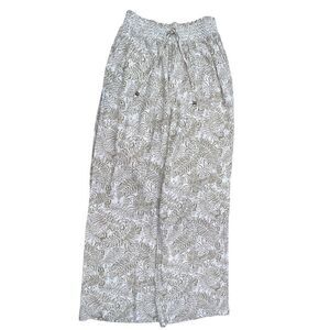 Cali 1850  Women's Bohemian Linen Blend Wide Leg Pants Tan White Size Large